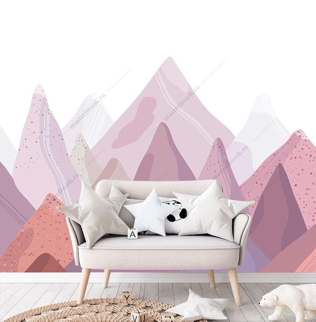 Фотообои в интерьере 3д горы в розовых тонах  14-202 фото