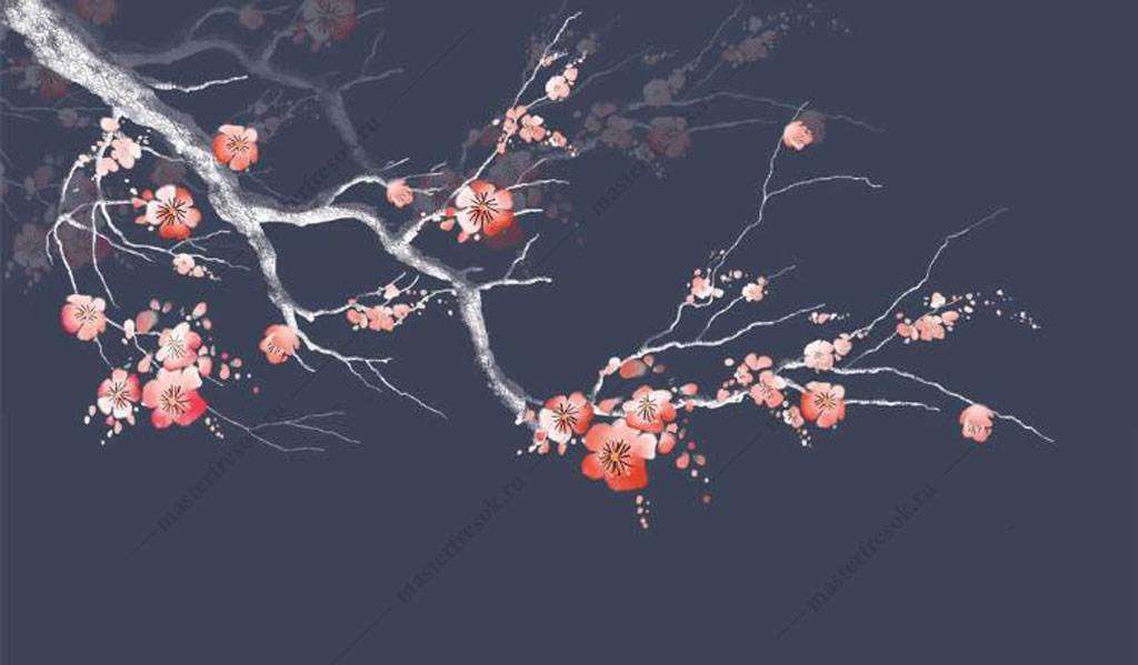 Фотообои в интерьере цветущая сакура  15-967 фото