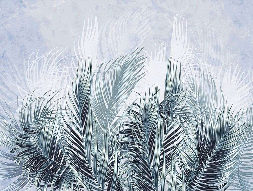 Фотообои в интерьере листья пальмы серо-зеленые    9-1886 фото