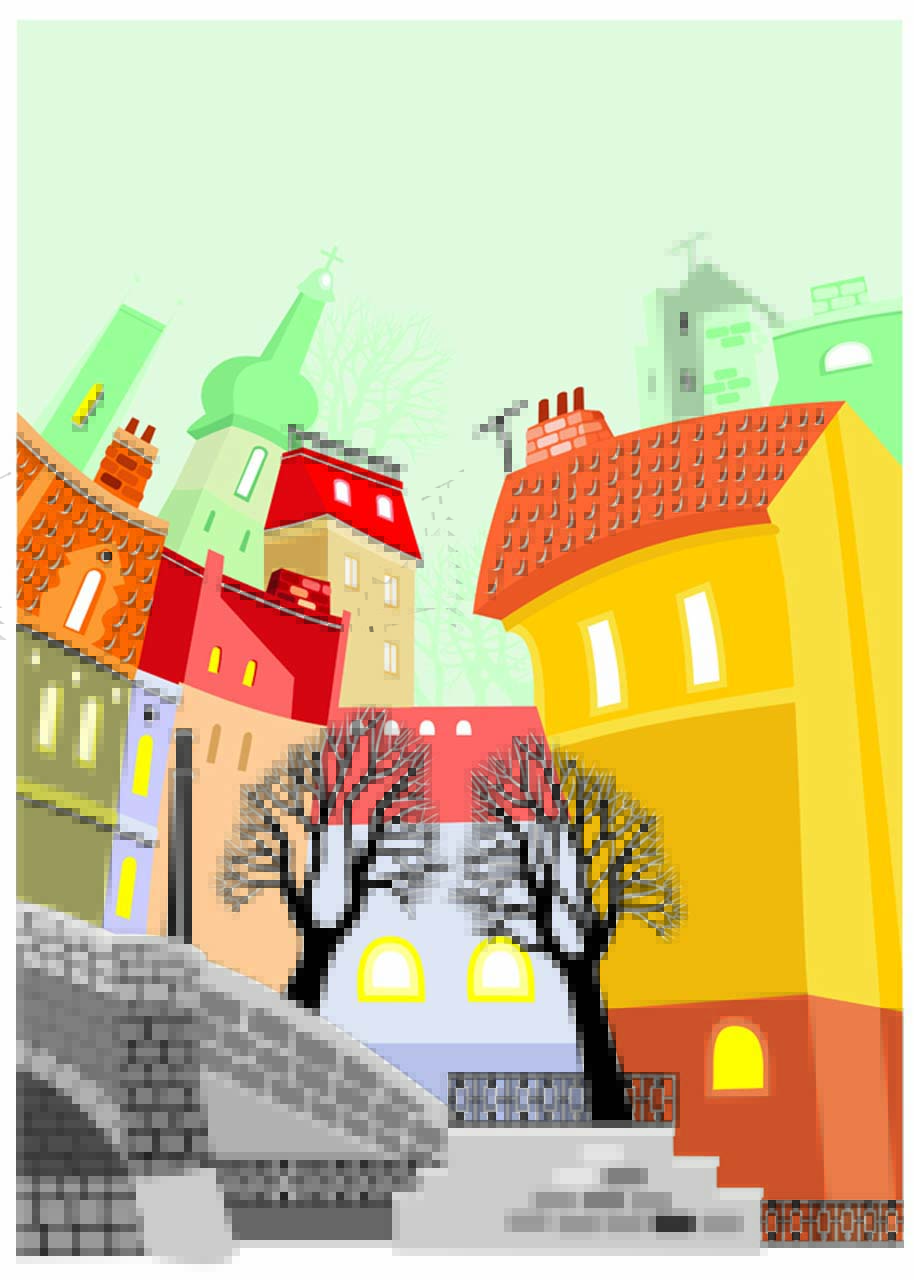 Фотообои в интерьере разноцветный город  12-268 фото