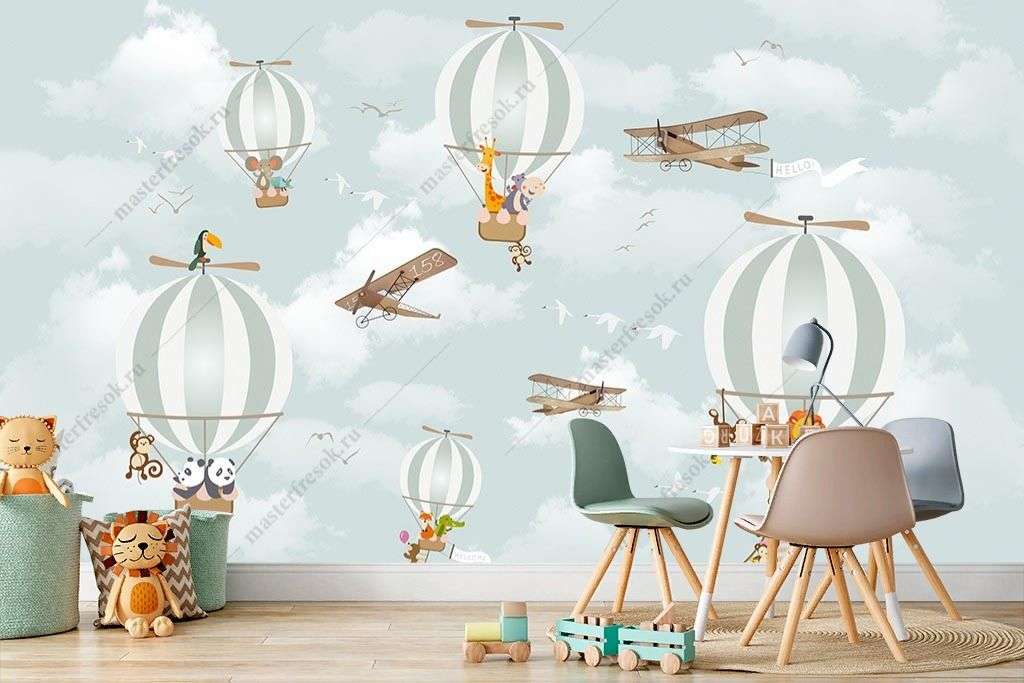 Фотообои в интерьере голубые воздушные шары  14-342 фото