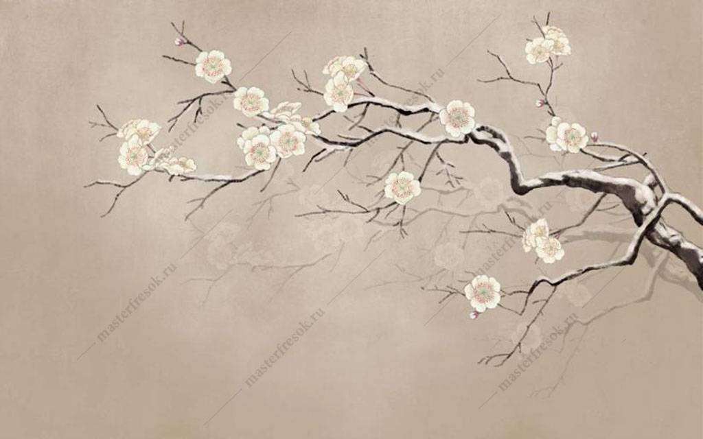 Фотообои в интерьере японская живопись  15-927 фото