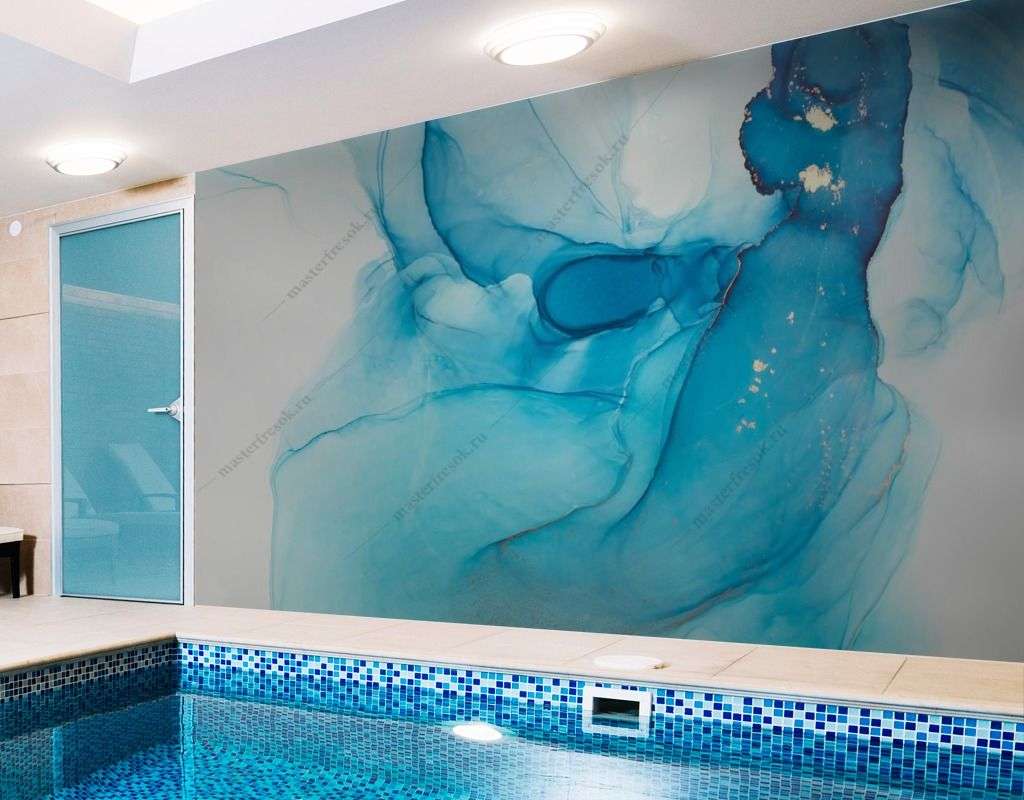 Фотообои в интерьере синяя абстракция  9-1547 фото