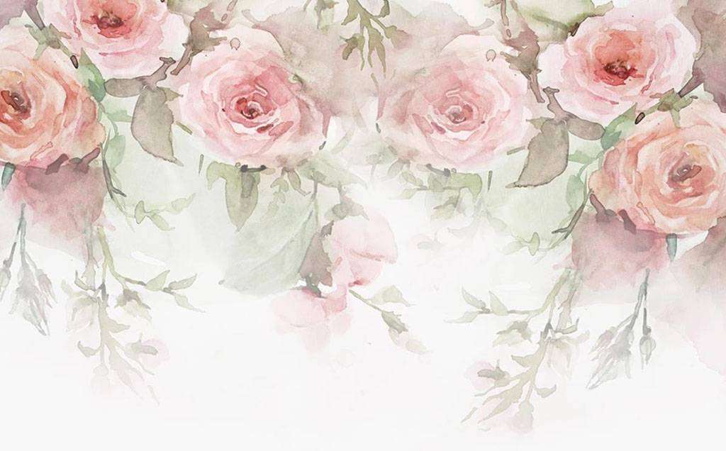 Фотообои в интерьере акварель и розы  15-688 фото