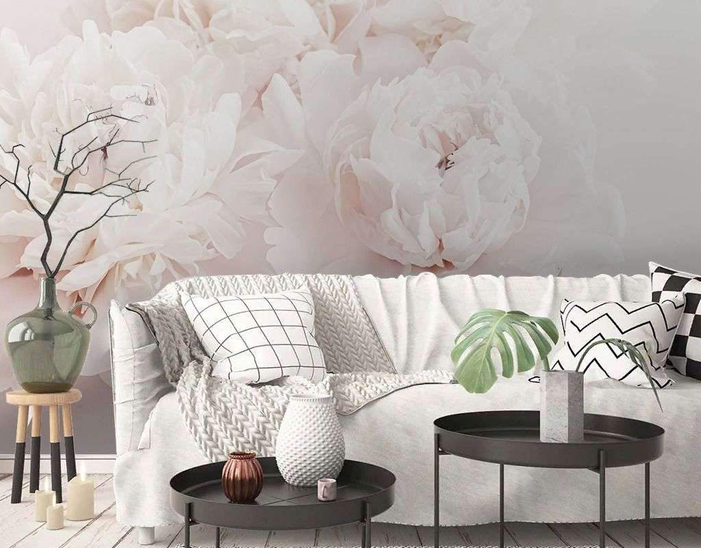 Фотообои в интерьере пионы светлые 3д  9-2034 фото