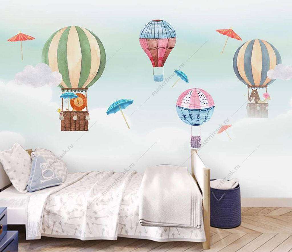 Фотообои в интерьере животные на воздушных шарах  16-018 фото