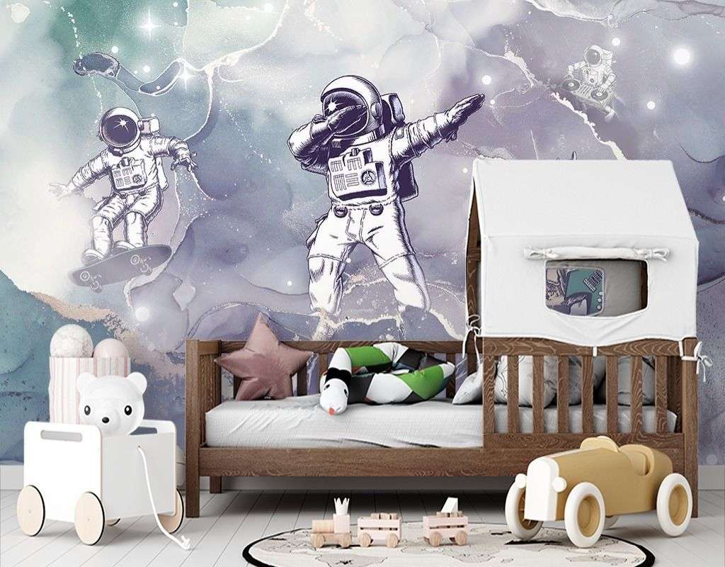 Фотообои в интерьере в детскую космос и космонавты  12-1632 фото