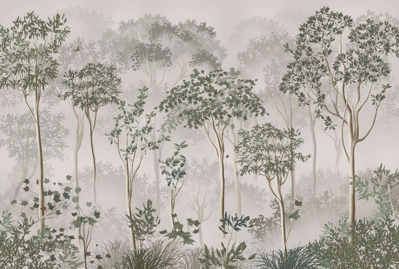 Фотообои в интерьере в спальню лес   13-680 фото