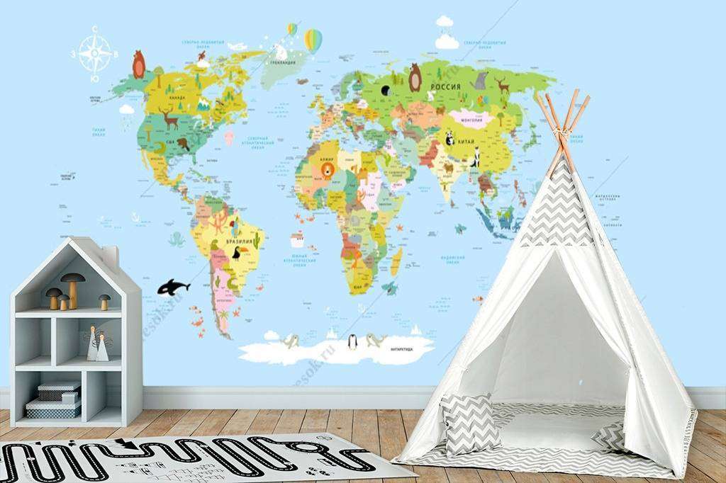 Фотообои в интерьере карта для детской  12-980 фото