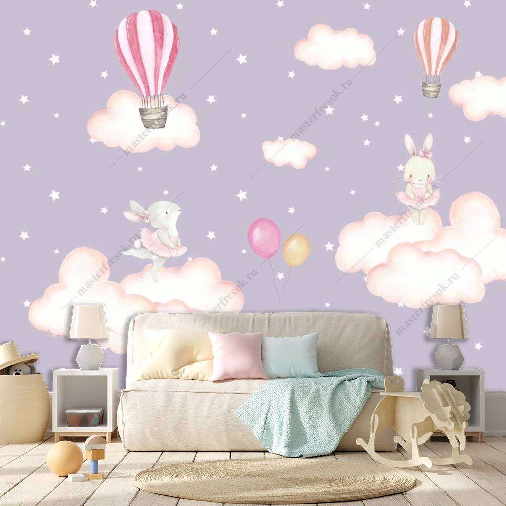 Фотообои в интерьере зайки на облаках  12-1194 фото