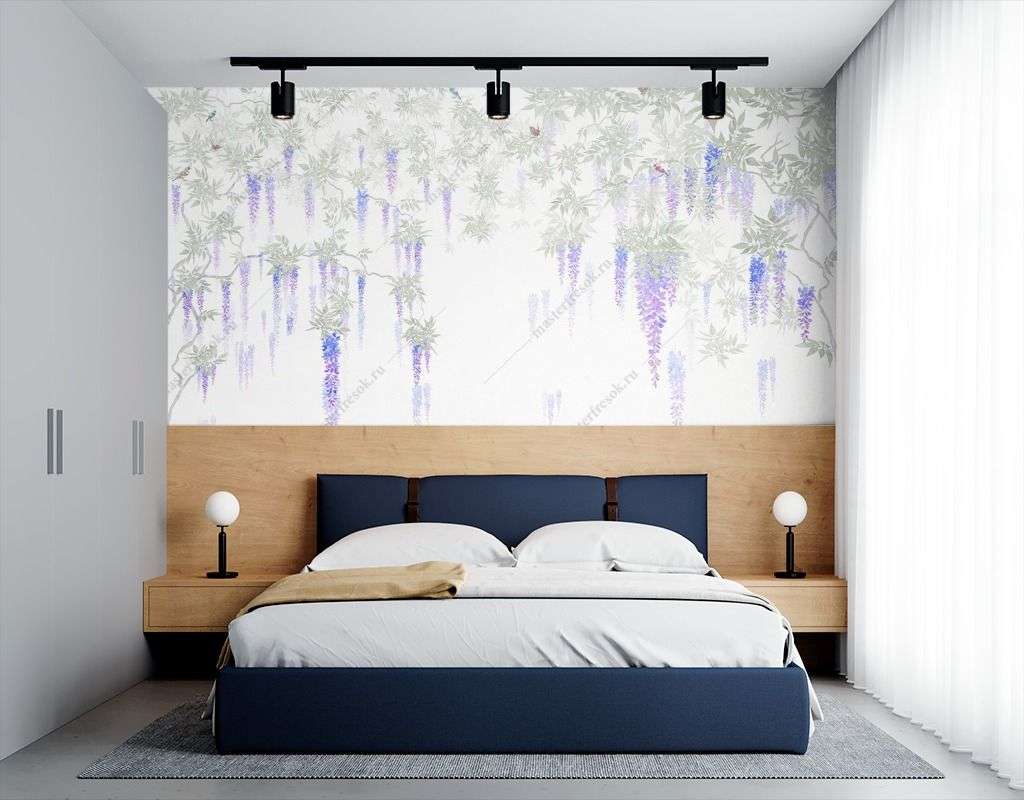 Фотообои в интерьере ниспадающие с ветвей цветы  9-1809 фото