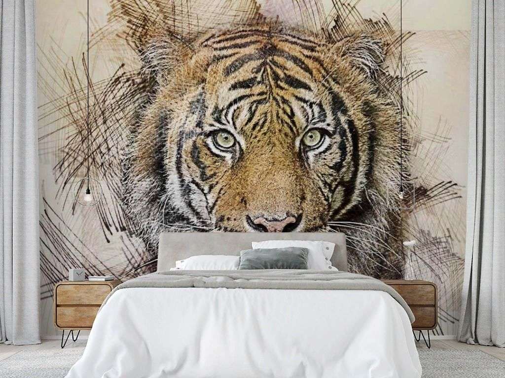 Фотообои в интерьере амурский тигр  17-4298 фото