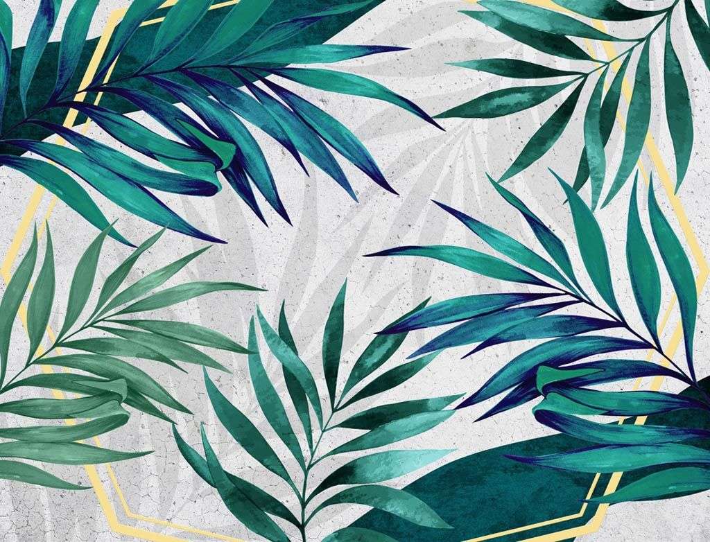 Фотообои в интерьере яркие тропические листья  10-721 фото