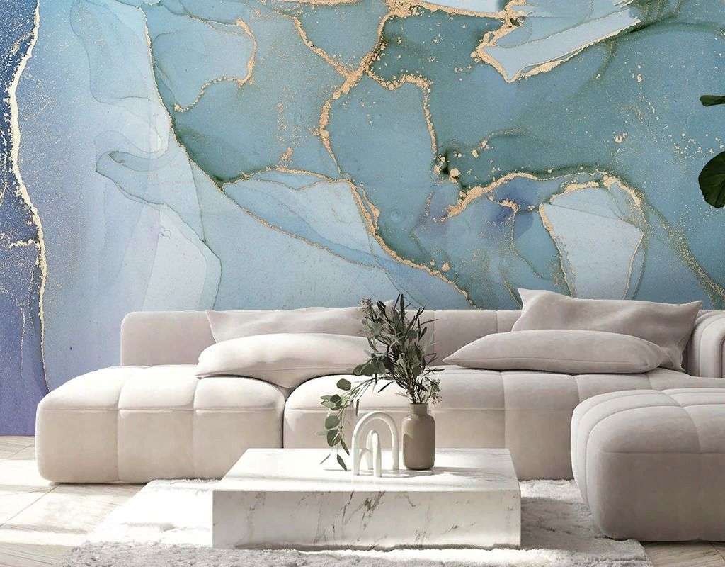 Фотообои в интерьере флюид арт голубой  9-2031 фото