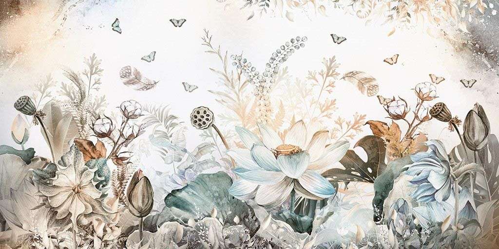 Фотообои в интерьере 3д цветы светлые  14-341 фото