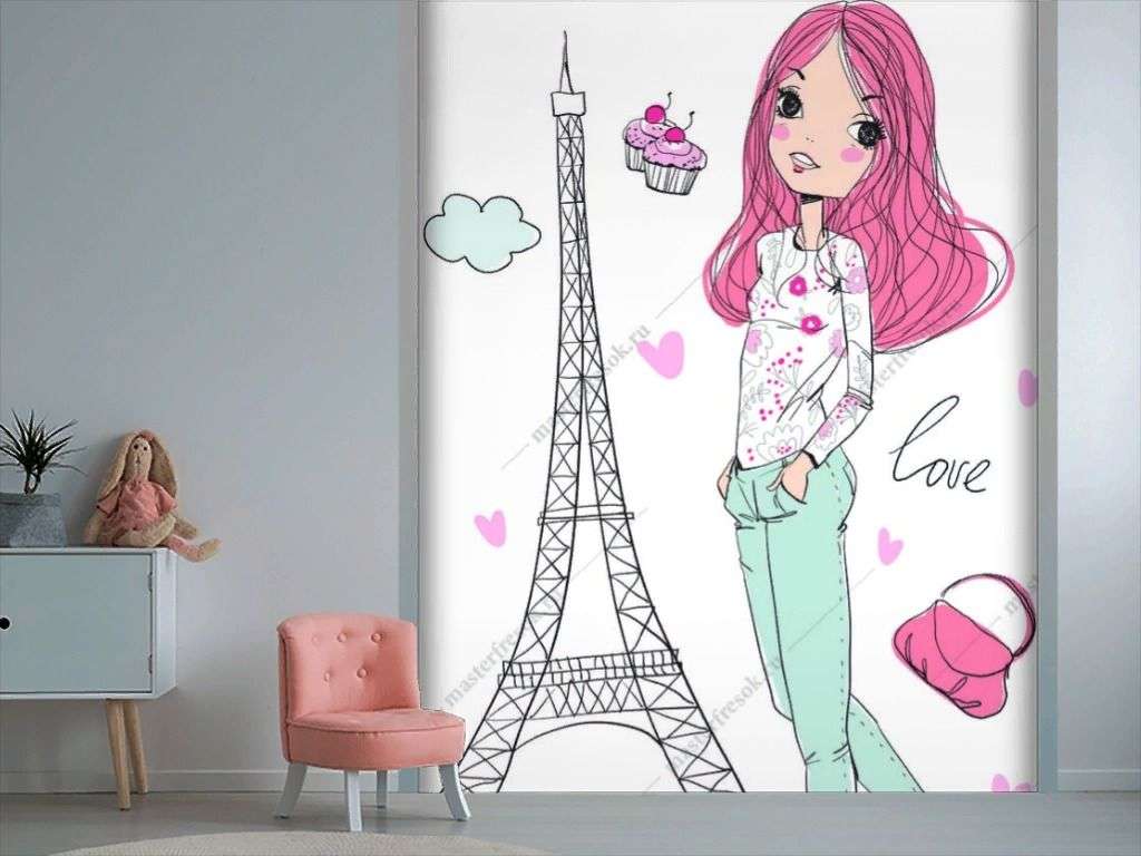 Фотообои в интерьере милая девочка париж  12-1255 фото