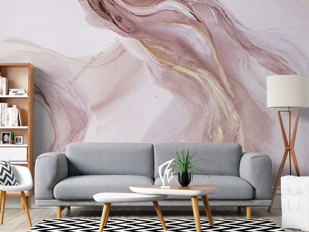 Фотообои в интерьере в спальню акварель и золото  9-1841 фото