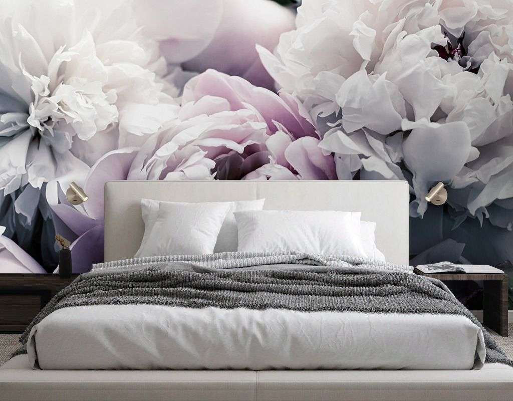 Фотообои в интерьере пионы белые фон  9-2037 фото