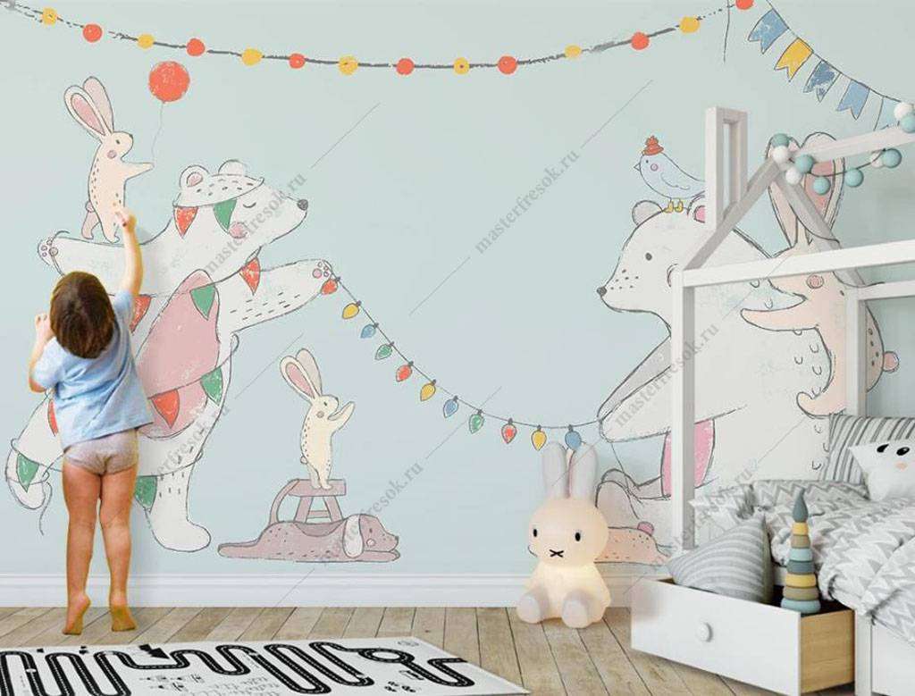 Фотообои в интерьере рождественские мишки  16-039 фото