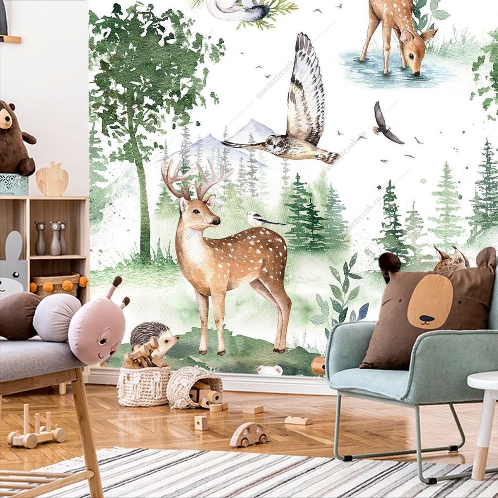 Фотообои Лесной фон с оленем  12-1495