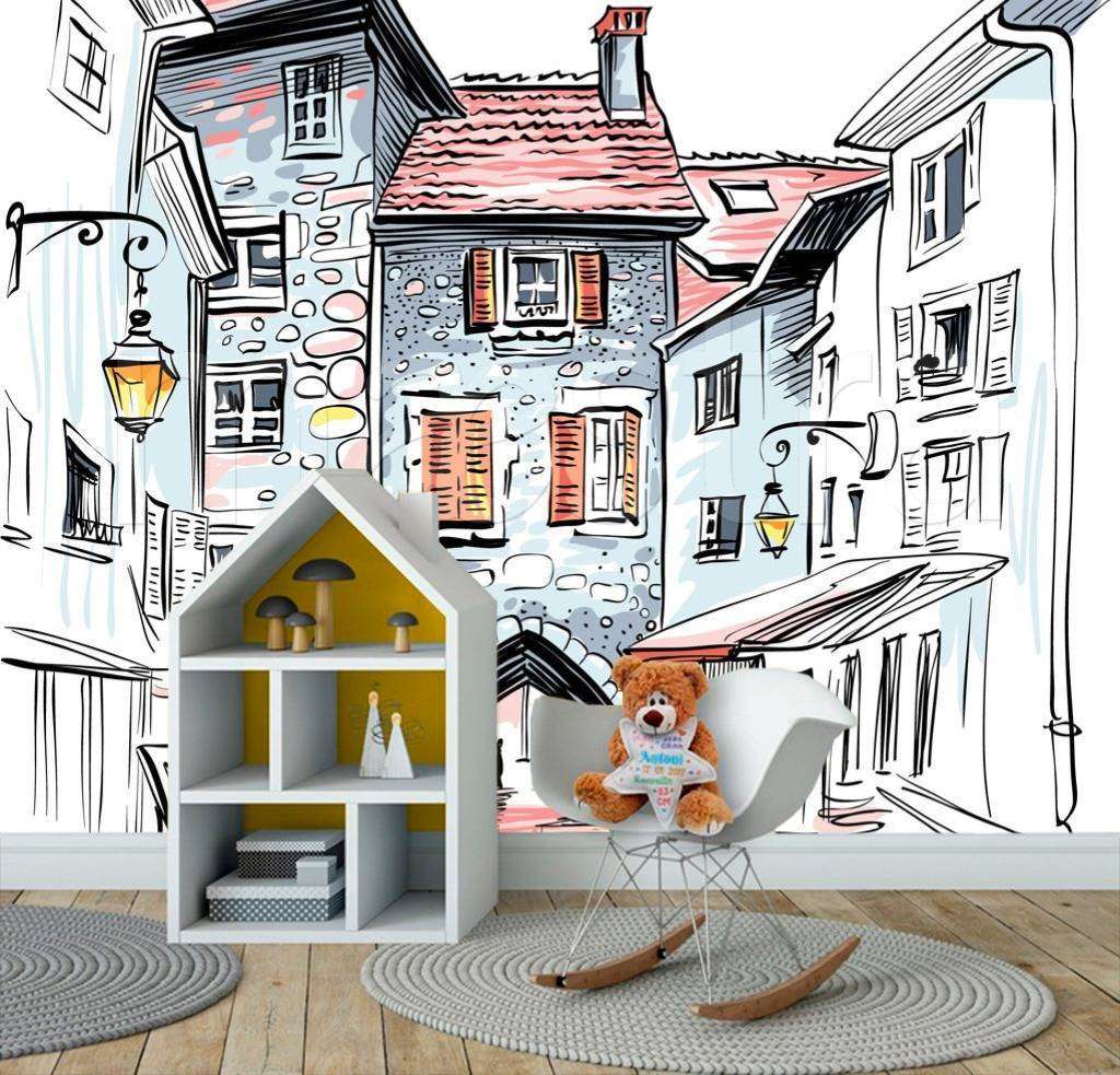 Фотообои в интерьере старинный город граффити  12-495 фото