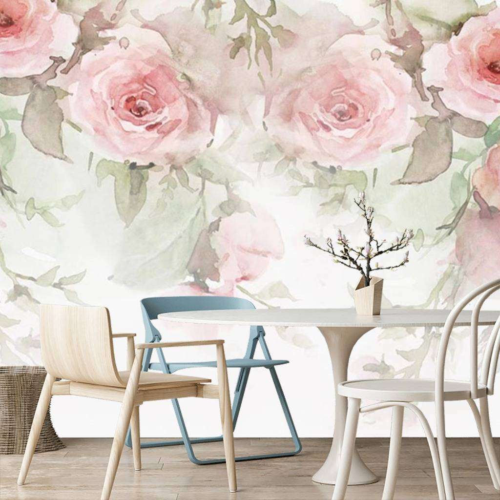 Фотообои в интерьере акварель и розы  15-688 фото