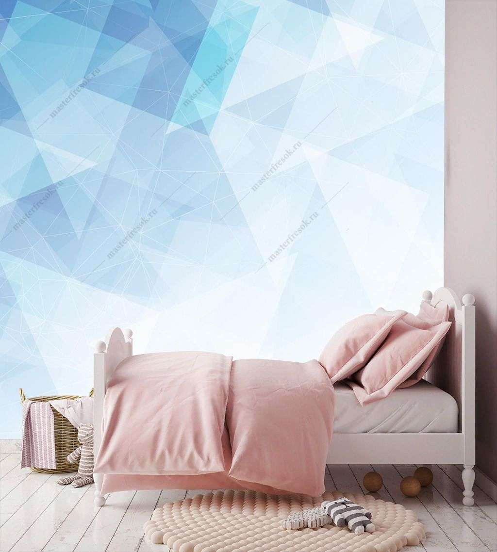 Фотообои в интерьере голубая геометрия градиент  9-1493 фото