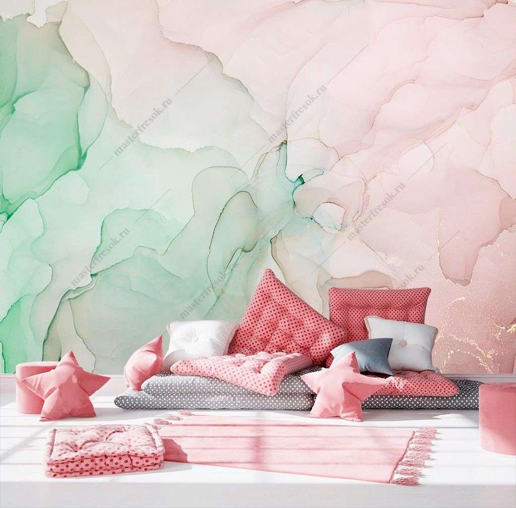 Фотообои в интерьере бирюзовая акварель  9-1414 фото