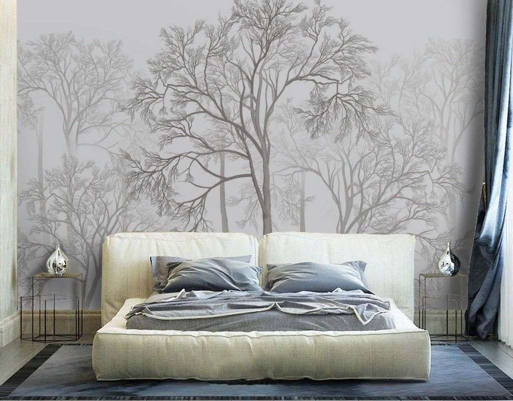 Фотообои в интерьере лес темный на светлом фоне  13-707 фото