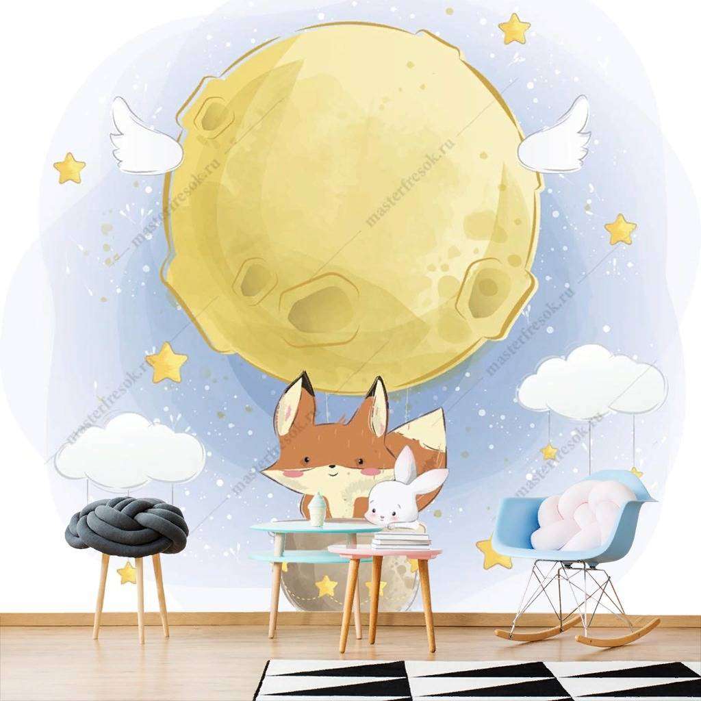 Фотообои в интерьере лисенок на шаре  12-457 фото