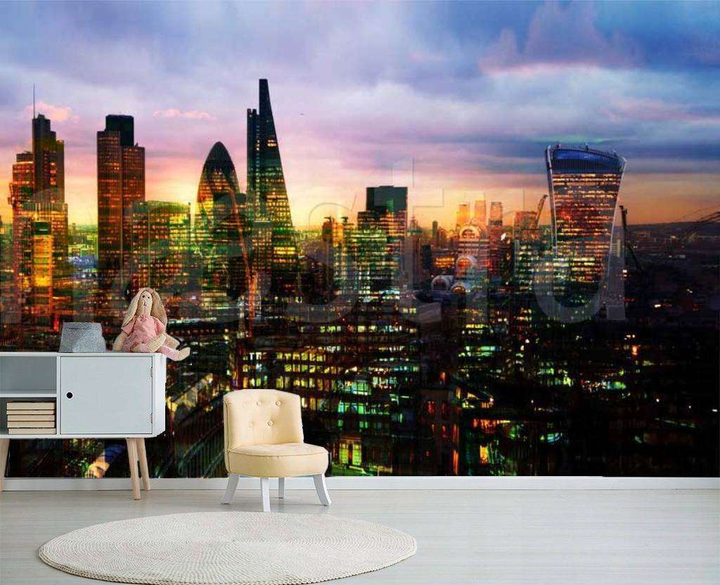 Фотообои Ночной город небоскребов  9-697