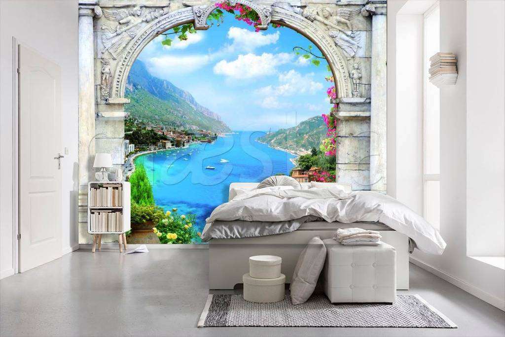 Фотообои в интерьере арка с выходом на море  11-060 фото