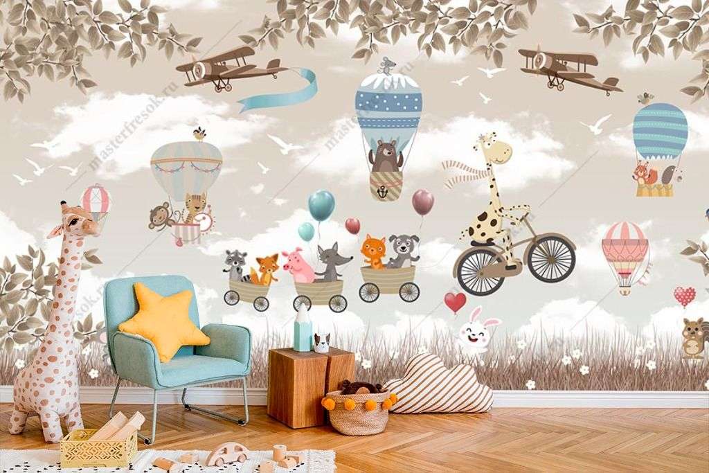 Фотообои в интерьере жираф на велосипеде едет  14-260 фото