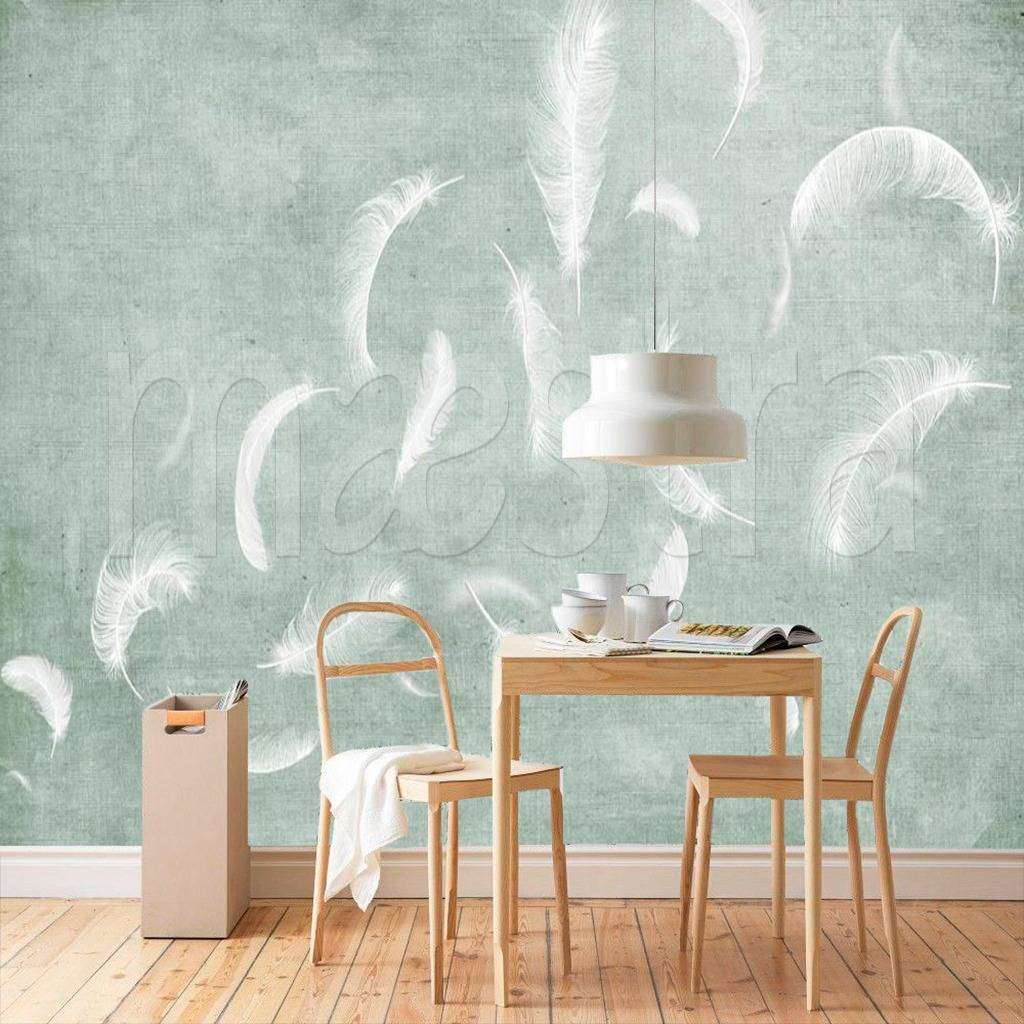 Фотообои в интерьере перья на нежном фоне  15-523 фото