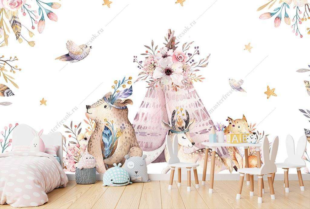 Фотообои в интерьере животные на полянке  14-060 фото
