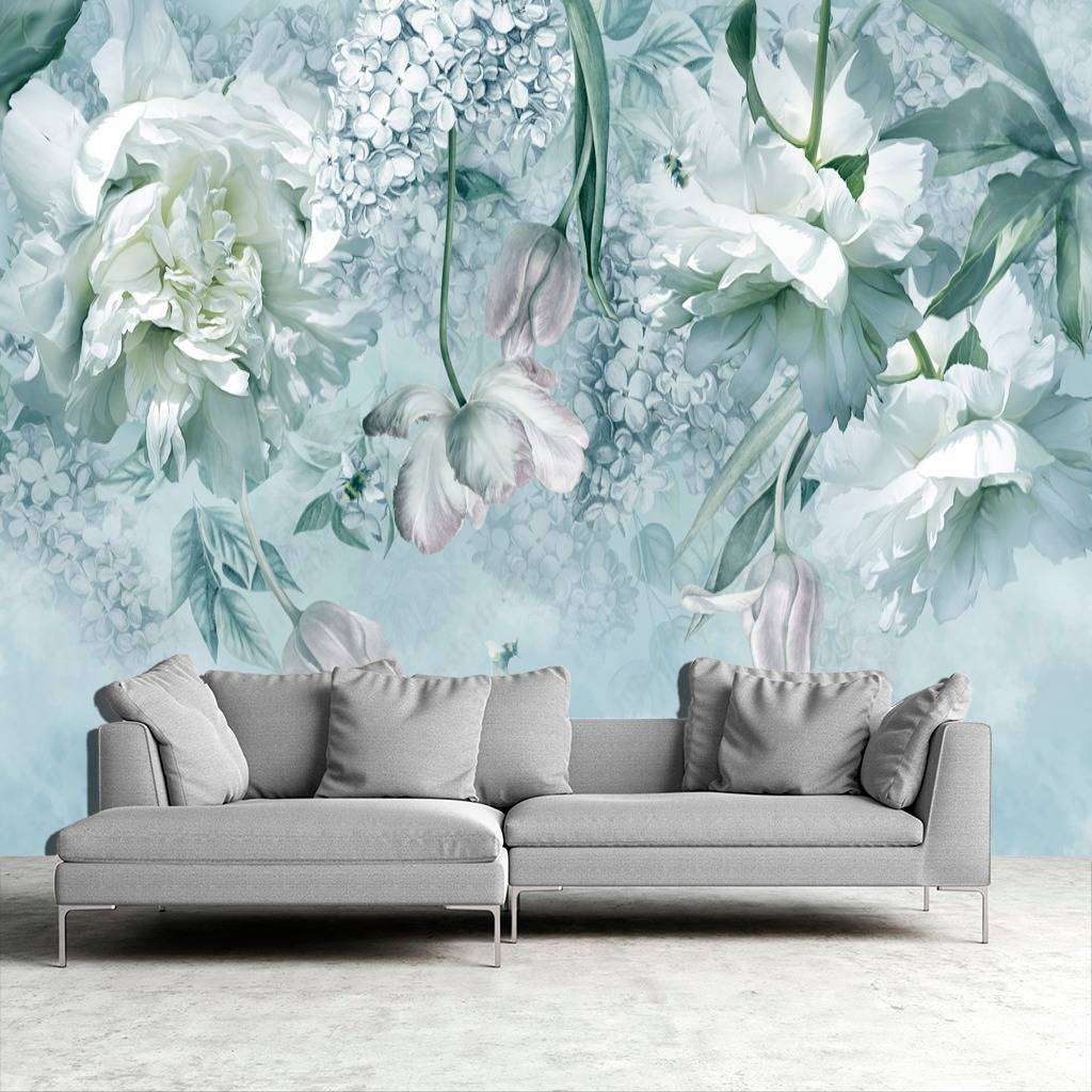 Фотообои в интерьере пионы и тюльпаны  13-195 фото