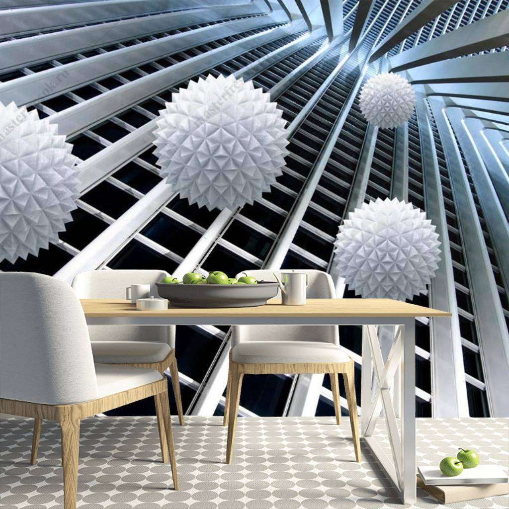 Фотообои в интерьере 3д фактурные шары в полете  10-792 фото