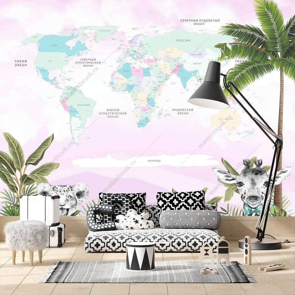 Фотообои в интерьере карта с зеброй  14-146 фото