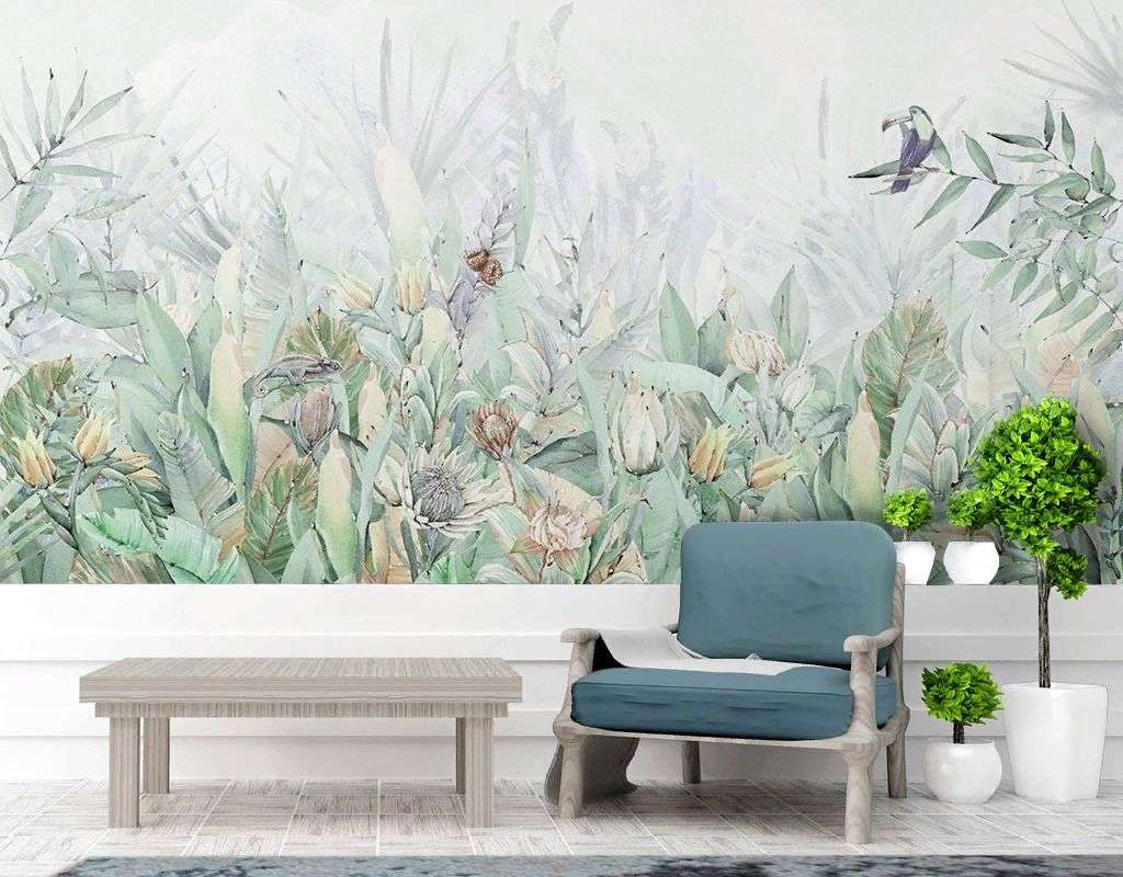 Фотообои в интерьере в спальню цветы зеленые  9-2005 фото