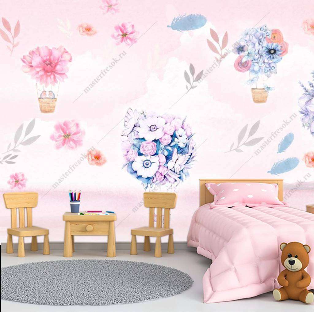 Фотообои в интерьере воздушные цветы  13-216 фото