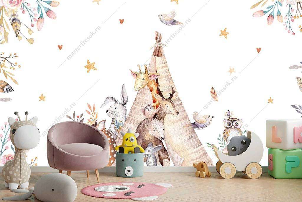 Фотообои в интерьере зверята на поляне  14-061 фото
