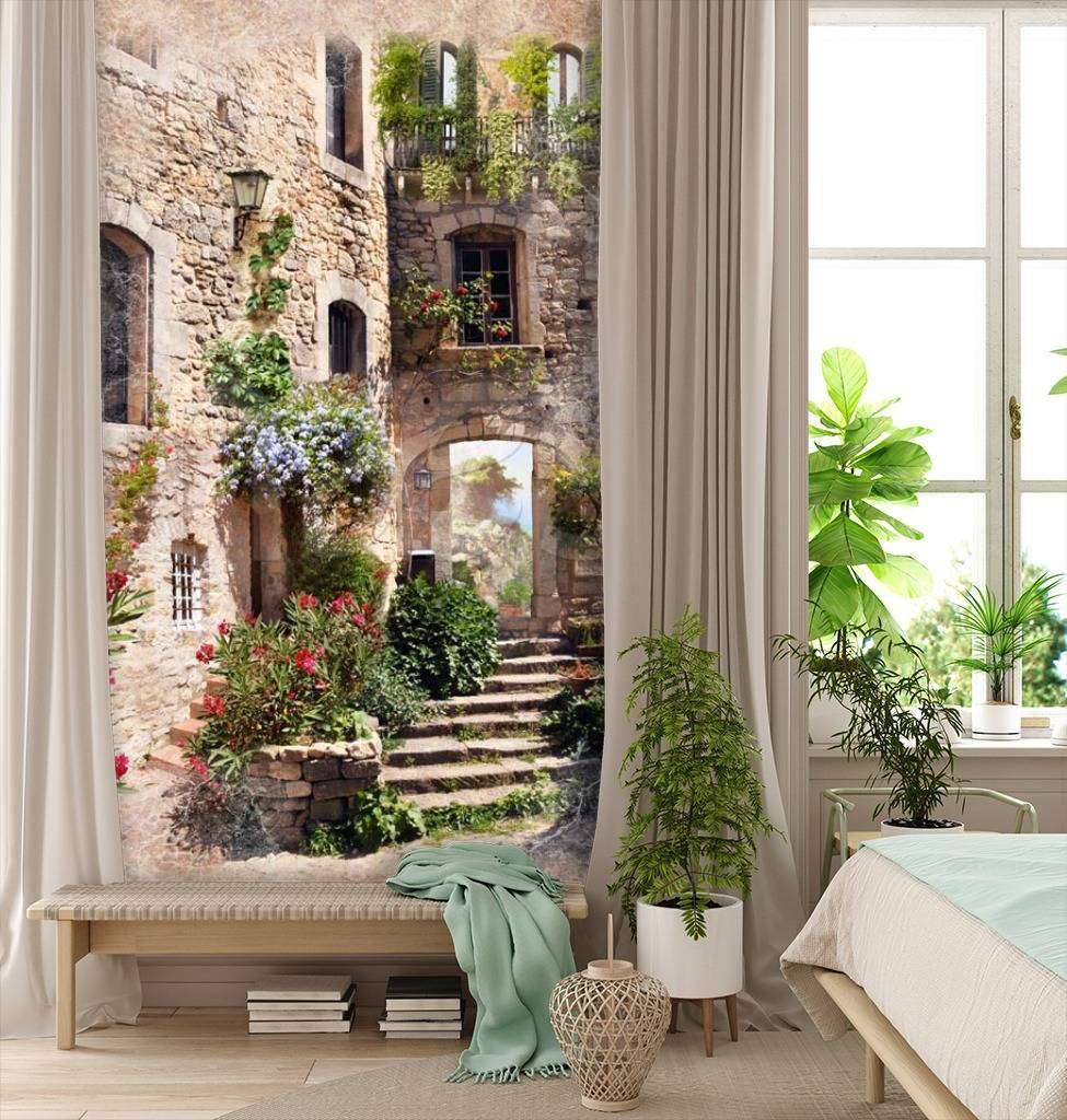 Фотообои Старинная улочка в цветах  5-070