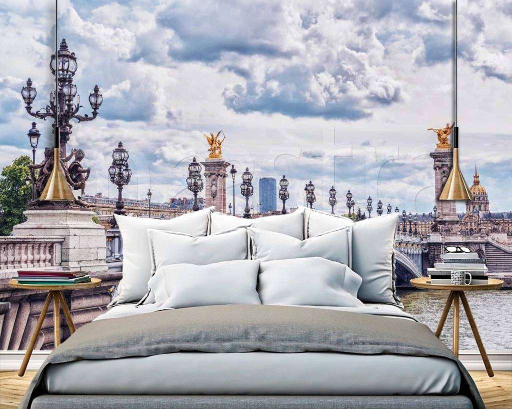 Фотообои в интерьере мост в париже и серое небо  9-769 фото