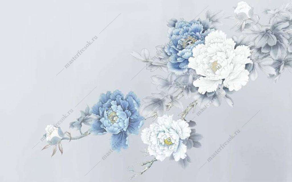 Фотообои в интерьере голубые пионы  15-907 фото