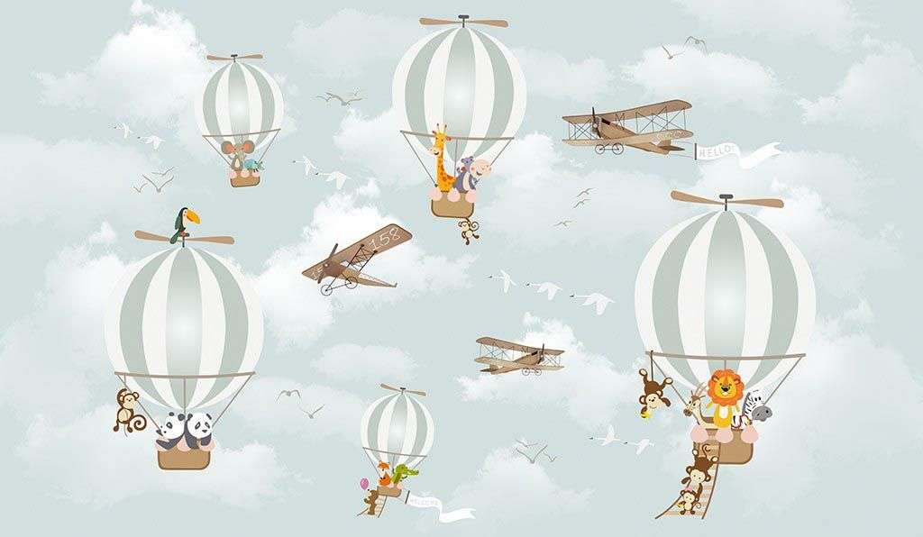 Фотообои в интерьере голубые воздушные шары  14-342 фото