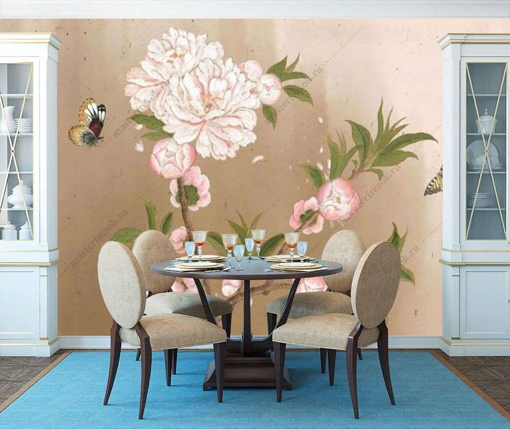 Фотообои в интерьере пион на ветке  15-931 фото