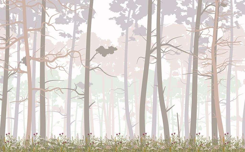 Фотообои в интерьере сказочный лес в дымке  14-459 фото