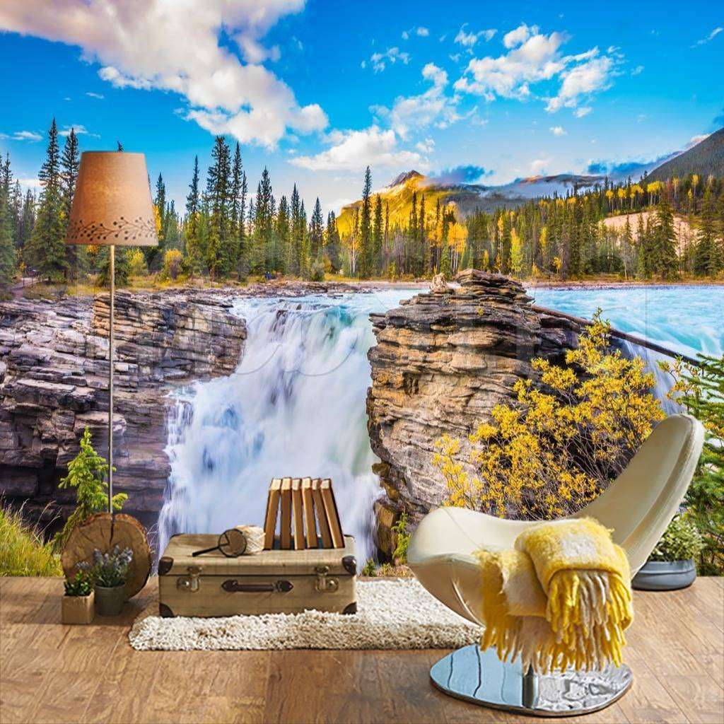 Фотообои в интерьере водопад атабаска в национальном парке джаспер  9-902 фото