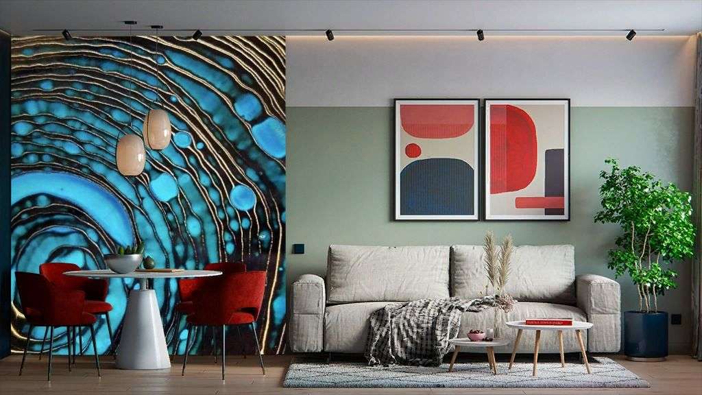 Фотообои в интерьере абстракция маслом флюид арт  9-1430 фото