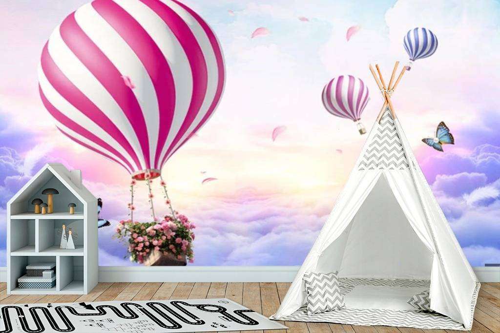 Фотообои в интерьере воздушный шар с розовыми полосками  15-309 фото